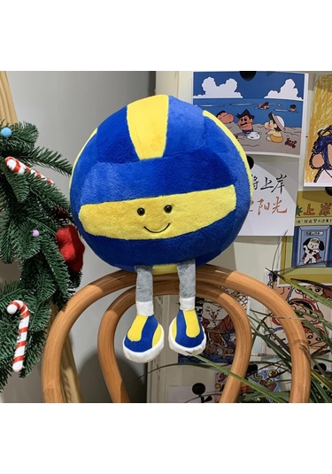 Tenfowee Büyük Boy 28cm Mavi-sarı Voleybol Desenli Yastık, 100% Polyester Dolgulu, Elle Yıkama Önerilen Yumuşak Pelüş Oyuncak Diğer