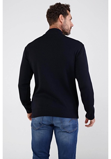 Çizgi Triko Erkek Çelik Örgü Yarım Balıkçı Triko Kazak 4609B Laci Lacivert