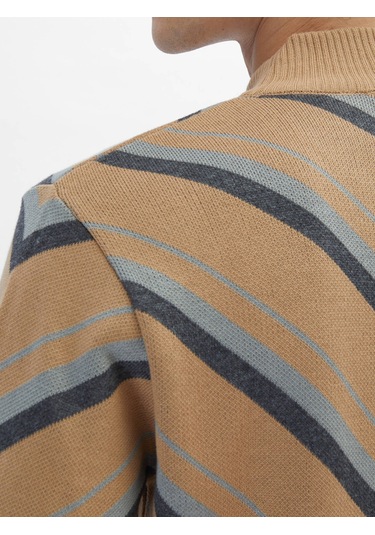 Deve Tüyü Yarım Balıkçı Yaka Desenli Pamuk Karışımlı Triko 602505 Deve Tüyü
