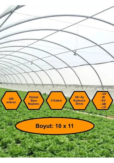 Sera Naylonu, 36 Aylık, 5 Katkılı, 350 Micron 10x11 Şeffaf Sera Örtüsü, Uv Dayanımlı, Ir, Ev, Ab, Ld