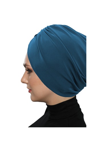 Büzme Çift Taraflı Petrol Hazır Türban Tesettür Havuz Bonesi Petrol