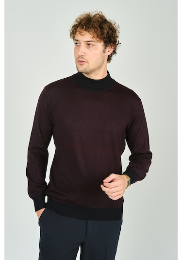 Woolen World Erkek Yarım Balıkçı Yaka Triko Kazak 5223 Bordo Bordo