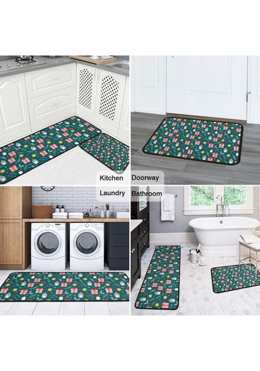 Noel Desenli 2'li Mutfak Matı, Anti-yorgunluk, Yastıklı Ve Kaymaz, Mutfak Ve Ofis İçin Noel Hediye Feneri