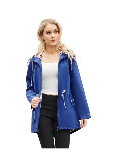 Kadınlar İçin Orta Boy Kapüşonlu Yağmurluk Büyük Beden Trençkot Yeşil