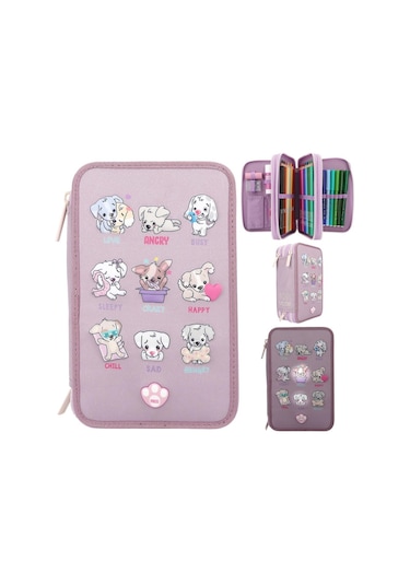 Top Model Üçlü Kalem Kutusu Led Köpekler Ruh Hali Lila