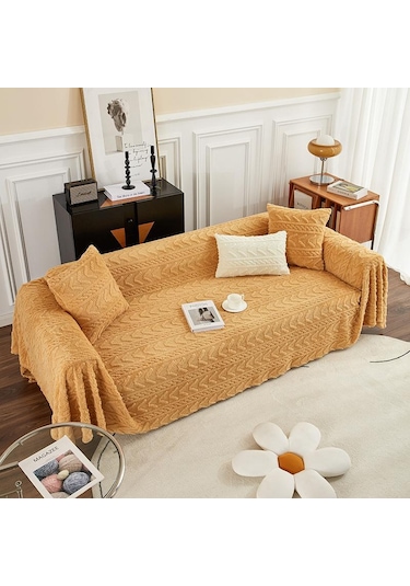 Sarı Kalın Kış Battaniye Atmak Yumuşak Sıcak Yün Battaniye Yataklar İçin Ekose Taff Kaşmir Kuzu Termal Yorgan Yatak Örtüsü 100 X 150 Sarı
