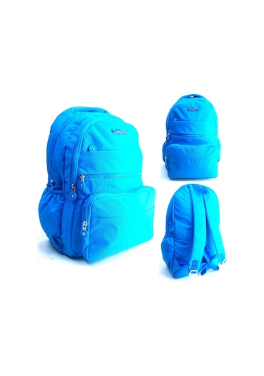 Krinkıl Kumaş Turkuaz Laptop Bölmeli Astarlı Okul Çantası