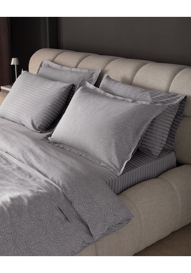 Madame Coco Andre Çift Kişilik Pamuklu Jakarlı Saten Nevresim Takımı - Açık Gri Gri