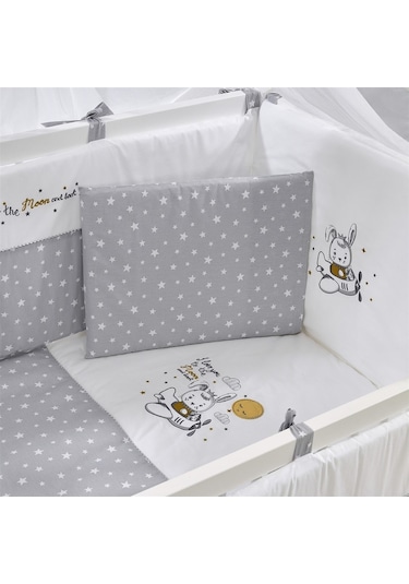Meltem Kids Kral Anne Yanı Ahşap Sallanır Beşik 60 x 120 CM (Beyaz - Moon) Gri