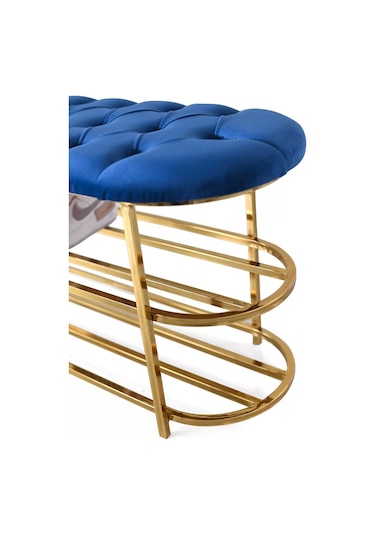 Kapitoneli Puf Bench Kapı Önü Metal Ayakkabılık Saks Mavi