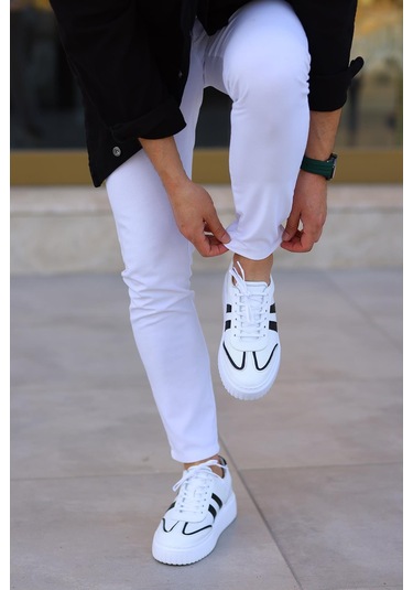 Shoetyle - Beyaz Deri Bağcıklı Erkek Günlük Ayakkabı 101-9082-936 Deri Beyaz