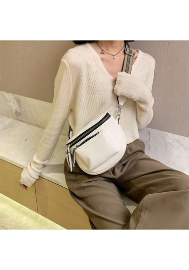 Jzcat Moda Kadın Omuz Çantası Batı Geniş Omuz Askısı Retro Kadın Bel Çantası - Beyaz