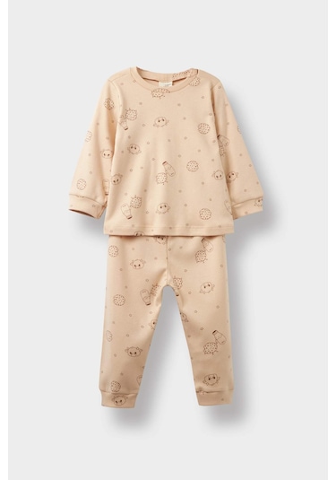 Defacto Erkek Bebek Pijama Takımı Desenli Penye Uzun Kollu Üst Uzun Alt F3572a525aubg287 Bej