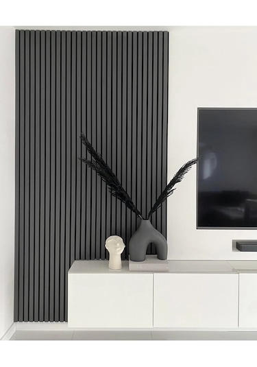 Winflex Eko Keçeli Akustik Ahşap Paneli Antrasit 60x240cm .