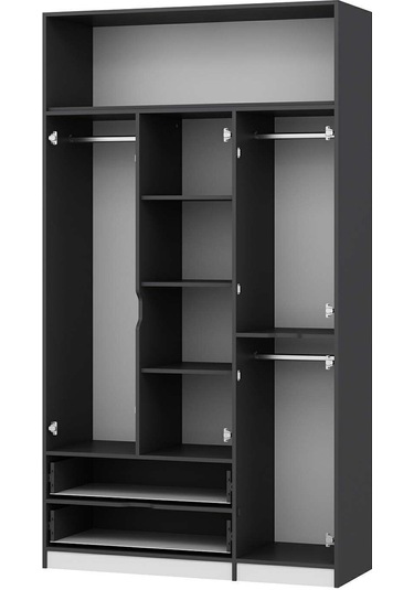 Elina 3 Kapaklı Dolap + Yüklük - Antrasit/beyaz Çok Renkli