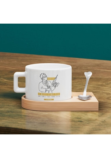 Bk Gift Kişiye Özel İsimli Diş Hekimi Tasarımlı-3, Ahşap Altlıklı Seramik Fincan, Meslek Hediyesi, Yeni İş Hediyesi Kobitmeyen137926 Bk Gift