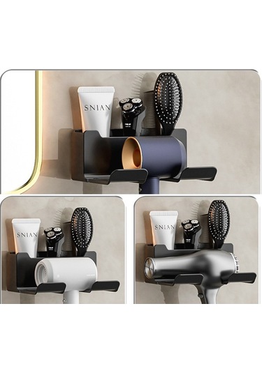 Lichen Saç Kurutma Makinesi Rafı, Punch Yok, Banyo Duvara Montaj Gri