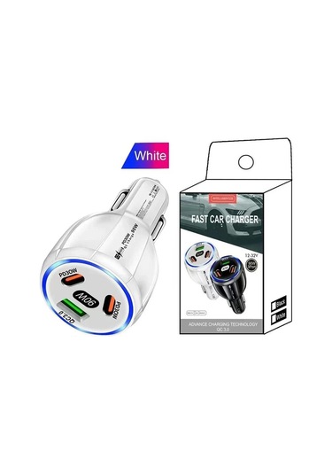 90w Araç Şarj Cihazı Pd Qc3.0 Usb Tip-c Hızlı Araç Şarjı Telefon Adaptörü İphone 14 15 Pro/max Samsung Huawei Xiaomi İçin Arabada White-box