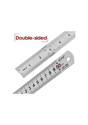 50cm 20 İnch - Çift Taraflı Paslanmaz Çelik Metal Cetvel - Kalınlık 1mm