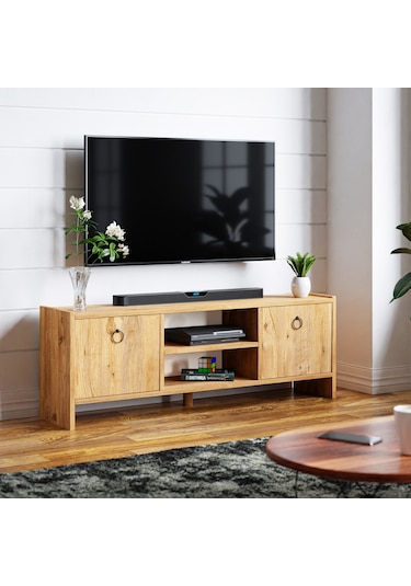 Tv Sehpası Kapaklı Raflı Tv Ünitesi Televizyon Sehpası Çam