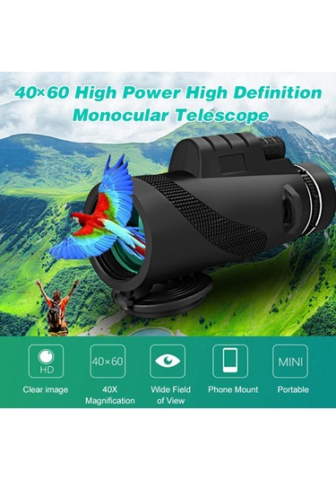 Yaozixa 40x Bak4 Prisma 60mm Geniş Lens Fmc Kaplama Sulu Dayanıklı Kompakt Monoküler - Doğa, Kuş İzleme, Seyahat İçin