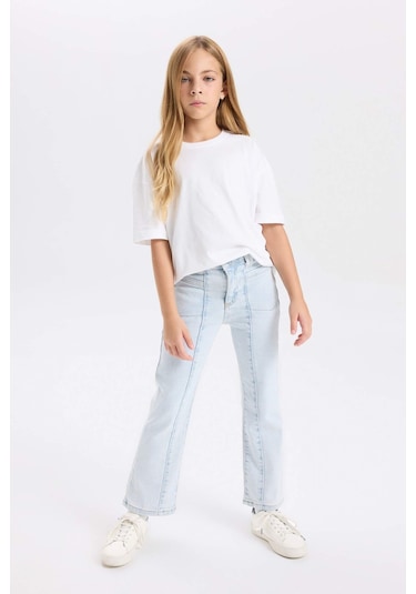 DeFacto Kız Çocuk Flare Fit İspanyol Paça Cepli Jean Pantolon D3523A824WNNM39 Mavi