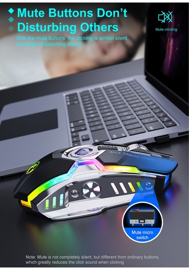 İmıce G7 Renkli Flama Işıkları Şarj Edilebilir Sessiz Kablosuz Fare Siyah Diğer