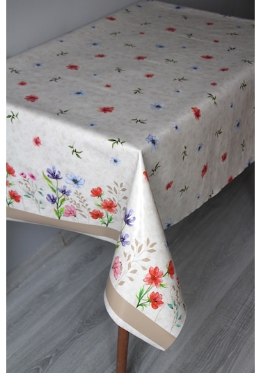 Elyaf Silinebilir Pvc Muşamba Masa Örtüsü Knrsuluçiçek Bej