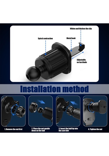 Jeemson Araç Telefon Tutucu, 360 Derece Döner, Metal Klipsli Havalandırma Çıkışlı, Sürtünme Engellici, Evrensel Uyumlu, Sabit Konumlandırma Siyah