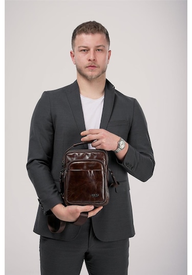 Ççs 31591 Hakiki Deri Askılı Çanta Kahve