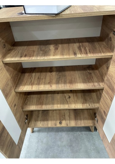 Ahşap Ayakkabılık Panjur Kapak Meşe 4 Raflı Demonte