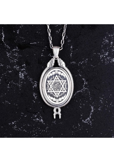 925 Ayar Gümüş Kolye - Davud Yıldızı Aksesuarı İle Yılan Detaylı Kolye Gümüş