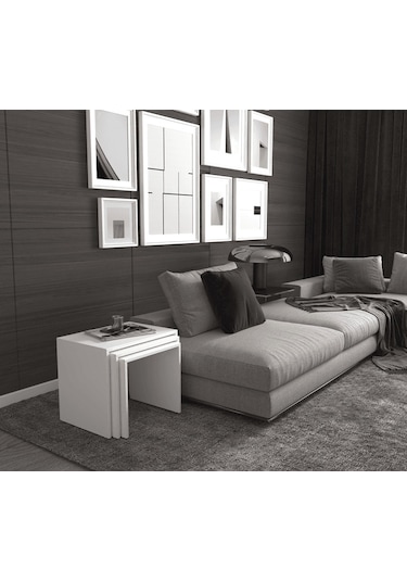 Nova Zigon Sehpa - Beyaz - Siyah