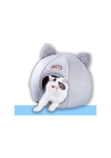 Yarı Kapalı Kışlık Peluş Evcil Hayvan Yuvası Xlarge Gri