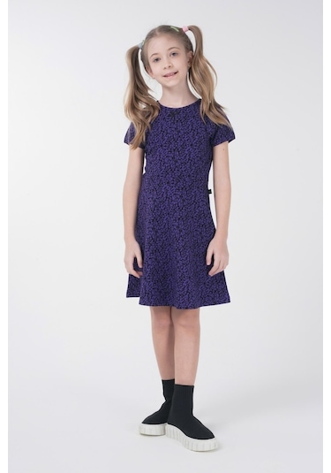 Brz Kids Metraj Baskılı Kısa Kollu Kız Çocuk Elbise Lila