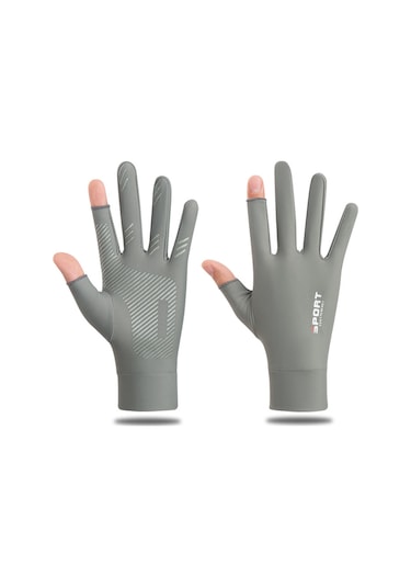 Kosona Gri M Beden İki Parmak Açık Güneş Korumalı Eldiven - Yazlık Buz İpek İnce Tip, Kaymazsız Dışarıda Balık Tutma Ve Bisiklet Sürüşü İçin