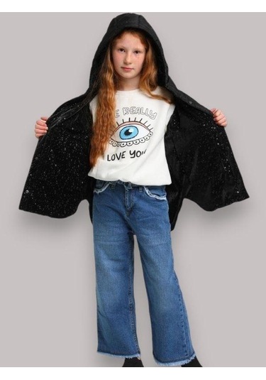 Kız Çocuk Çift Taraflı Rugan Şişme Kapüşonlu Cepli Mont-13620 Siyah