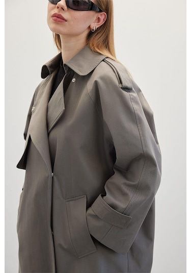 Manuka Oversize Kısa Trençkot Gri