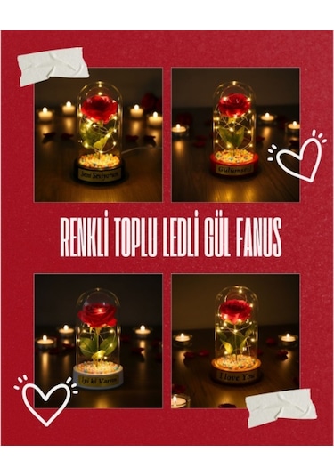 Işıklı Ters Fanus İçinde Gül Obje