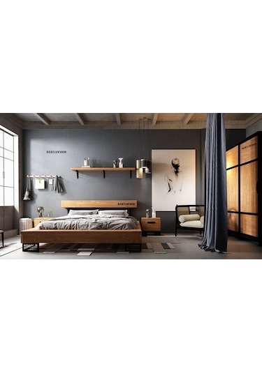 Noz Doğal Ağaç Karyola Çift Kişilik-200x200 Cm- Açık Ceviz Renk