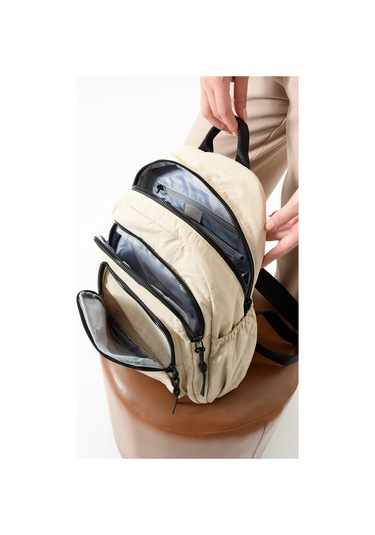 Paul Brand Kadın 3 Bölmeli Haif & Geniş Hacimli Suya Dayanıklı Klinkır Kumaş Günlük Sırt Çantası Mat1109 Krem
