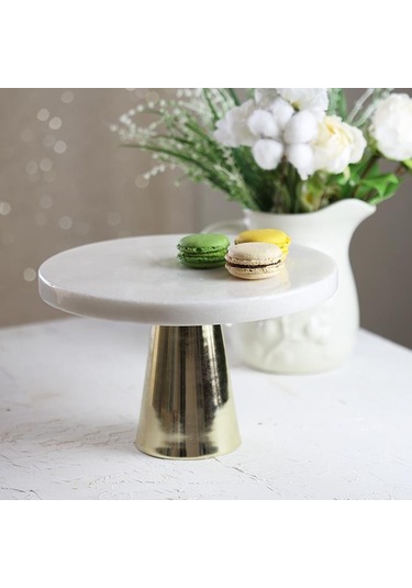 Akayev Mermer 25 Cm Altın Konik Ayak Beyaz Kalın Sunumluk