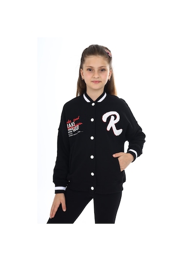 Toontoy Kız Çocuk Baskılı Kolej Hırka Siyah