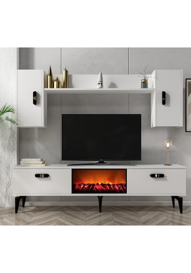 Pluss Şömineli Tv Ünitesi Takımı Beyaz-beyaz