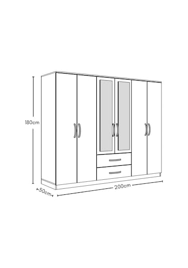 Metalia Gm 033 Delüx 6 Kapılı 2 Çekmeceli Aynalı Gardrop Dolap