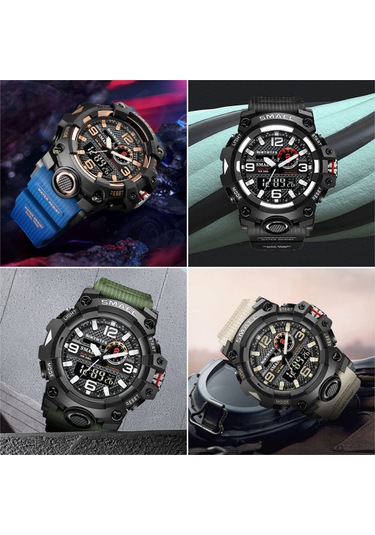 Smael 8035 Çok Fonksiyonlu Erkek Spor Günlük Saati 50m Su Geçirmez Elektronik Dijital Kol Saati, Işıklı/alarm/saat Duraklatma/otomatik Takvim/snooze Özelliği İle. Çok Renkli