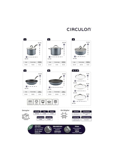 Circulon 8 Parça Tencere & Tava Seti Gri