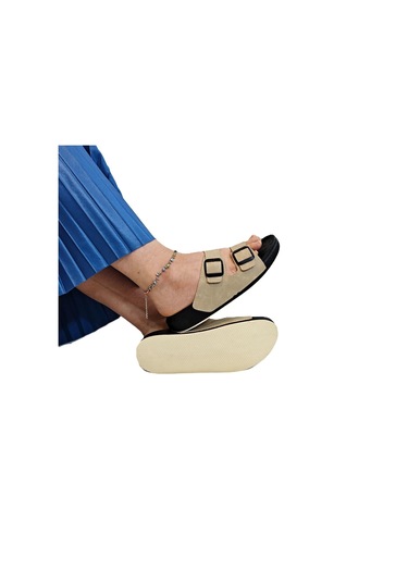 Pierre Cardin 7410 Krem Çift Tokalı Yumuşak Taban Rahat Terlik Krem Beyaz Krem - Beyaz