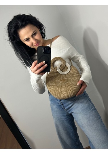 Silindir Hasır Çanta, Yuvarlak Tasarım Çanta, Silindir Omuz Çantası, Sonsuzluk Çantası
