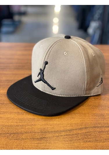 Air Jordan Nakışlı Bej Hiphop Snapback Rapper Basket Cap Şapka Bej - Siyah
